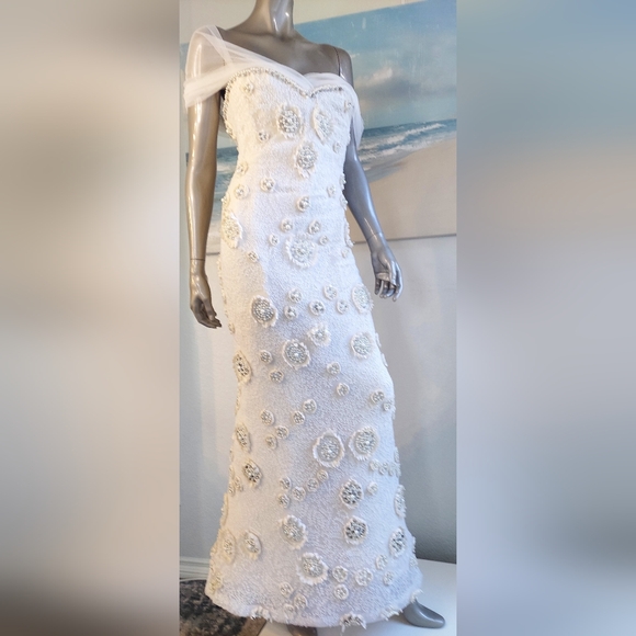 $9,000 OSCAR DE LA RENTA IVORY SILK CRYSTAL BEAD PEARL RUNWAY GOWN US M - Picture 9 of 16